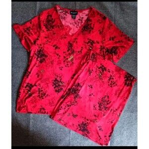 Shirt Skirt 2X New Womans Bay Studios Red Floral 2 Piece Set